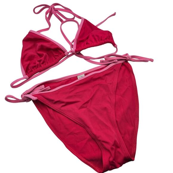 Vtg Y2K Coco Beach Surf Womens Sz L Bikini Swimsuit Set Bright Pink High Cut - Picture 1 of 5